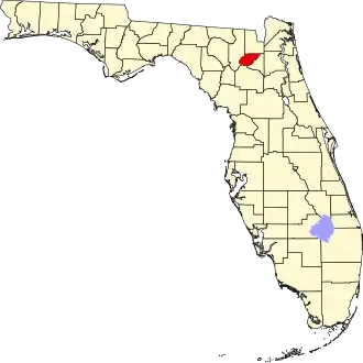 Map of Florida highlighting Union County