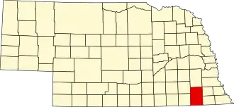 Map of Nebraska highlighting Gage County