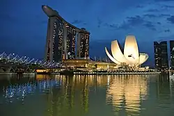 The ArtScience Museum at twilight