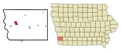 Location of Glenwood in Mills County and Iowa