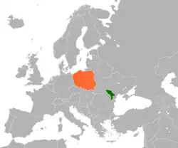 Map indicating locations of Moldova and Poland