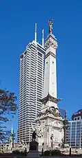 View of the monument from the southwest, with the Salesforce Tower in the background.