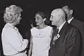 Mrs. Jacqueline Cochran of USA with Israel delegates miss Rina Levinson and U. Michaely at the 57th FAI conference in Rehovot