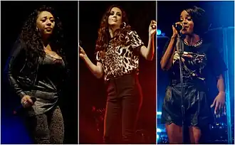 From left to right: Buena, Donaghy and Buchanan performing at Manchester Pride