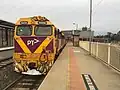 V/Line locomotive N458 sits at Platform 1, August 2022