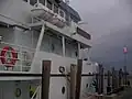 Hugh R. Sharp moored and secured with double lines for an imminent storm