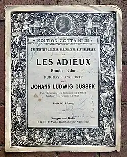 Renaissance Revival putti on the cover of a magazine with sheets of music by Jan Ladislav Dussek, c. 1890, ink on paper, private collection