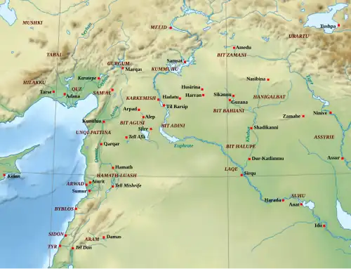 Bit Bahiani shown in the center to the right along the Khabur river