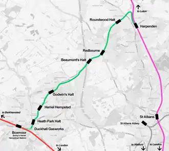 An outline map of the Nickey line
