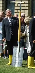 Engraved shovel prepared for the groundbreaking ceremony of the new Städel Museum