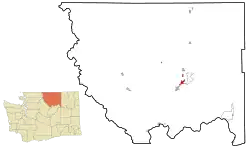 Location of Omak in Okanogan County, Washington