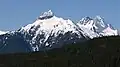 Omega Mountain as seen from the Sea to Sky Highway with Pelops and Niobe to right
