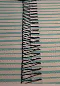 1-thread, 5⁄8&nbsp;in (16&nbsp;mm) wide, 12 stitches per inch (2.1&nbsp;mm stitch pitch)