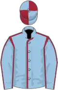 LIGHT BLUE, maroon seams, quartered cap
