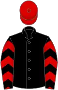 Black, red chevrons on sleeves, red cap