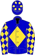 Blue, yellow diamond, diamonds on sleeves and cap