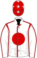 White, red disc and seams, red cap, white stars