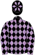 Mauve and black diamonds, black cap, mauve diamonds