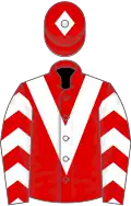 Red, white chevron, chevrons on sleeves, red cap, white diamond