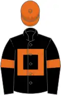 Black, orange hollow box, armlets and cap