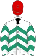 WHITE and EMERALD GREEN CHEVRONS, blue cap