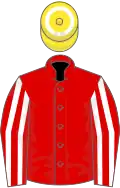 Red, White striped sleeves and hoop on Yellow cap