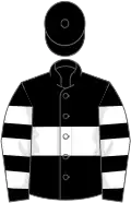 Black, white hoop, hooped sleeves, black cap