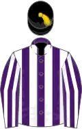 Purple and white stripes, black velvet cap, gold tassel