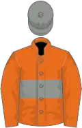 Orange, grey hoop and cap