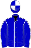 Blue, white seams, quartered cap