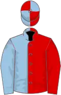 Red and light blue halved, quartered cap
