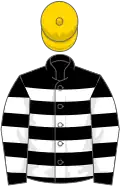 Black and white hoops, gold cap