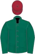 Dark green, maroon cap
