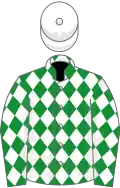 Green and white diamonds, white cap