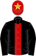 Black, red stripe, red cap, yellow star