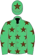 Emerald green, brown stars, emerald green cap, brown star