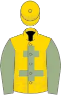 Gold, aquamarine cross of lorraine and sleeves