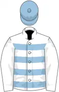 White, light blue hoops on body, light blue cap