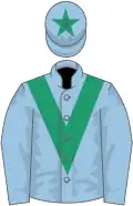 Light blue, emerald green chevron and star on cap