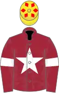 Maroon, white star and armlet, yellow cap, maroon diamonds