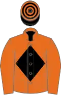 Orange, black diamond, black and orange hooped cap