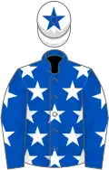 Royal blue, white stars, white cap, royal blue star