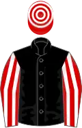 Black, Red and White striped sleeves, hooped cap