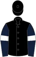 Black, dark blue sleeves, white armlets