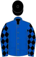 Royal blue, black diamonds on sleeves, black cap
