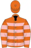 Orange, pink hoops, orange cap