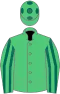 Emerald green, dark green striped sleeves and spots on cap