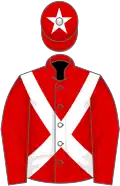 Red, white cross belts, star on cap