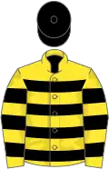 Yellow and black hoops, black cap