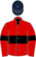 Red, black hoop and armlets, dark blue cap
